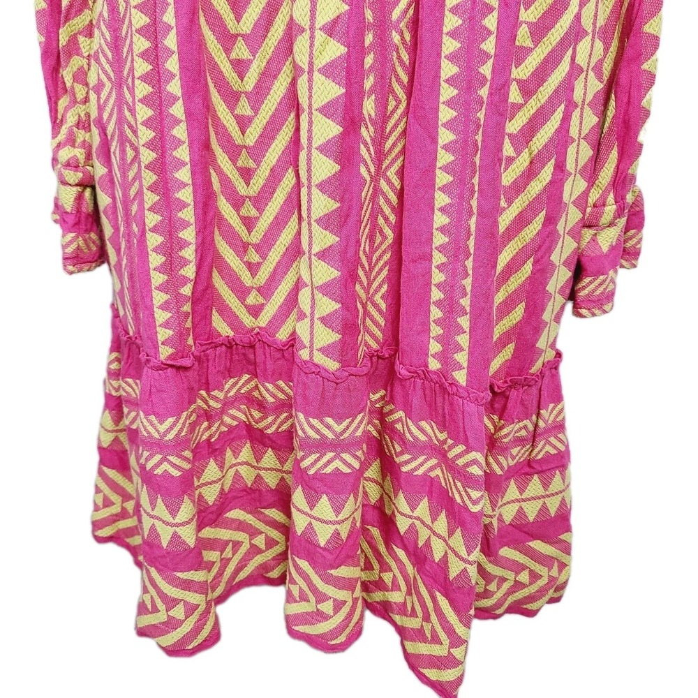 NEW Maeve Anthropologie Embroidered Boho Tassel Dress Pink Yellow Geometric M - Picture 4 of 14